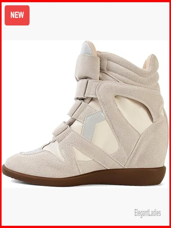 Shoes - Wedge Sneakers with Hook Loop Closure, Faux Suede, Size 5